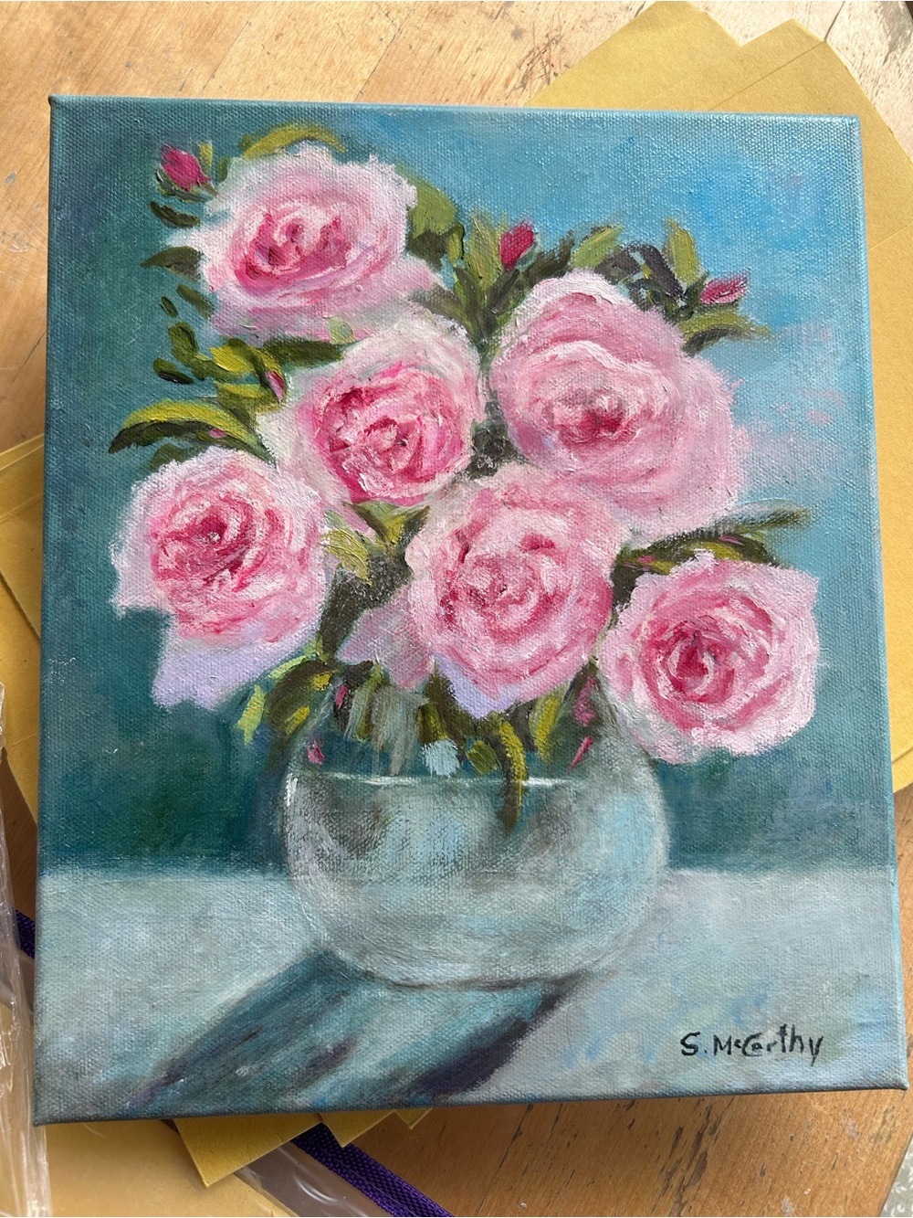 Original Irish Oil Painting Pink Roses Ready Still Life Ready To Hang